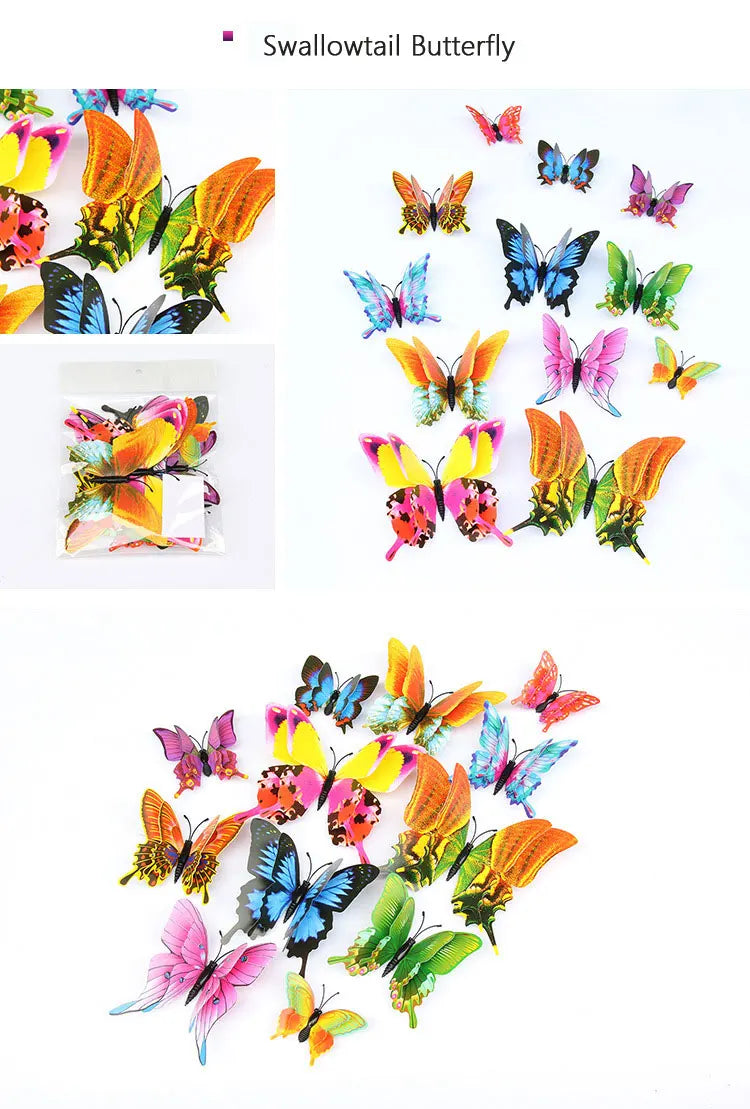 12pcs 3D Double Layer Butterflies Wall Stickers Living Room Decor Wedding Kids Room Decoration DIY Wall Art Magnet Stickers