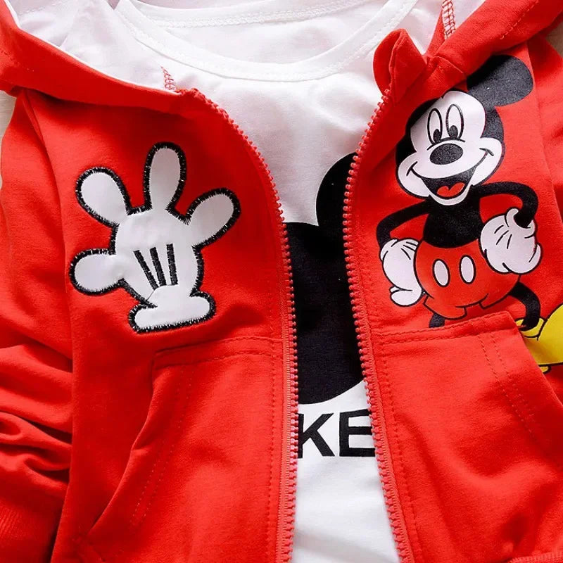 Spring and Autumn New Products Boys Clothes Set Cute Mickey Cotton Hooded Coat + T-shirt + Pants 3PCS Set Casual Kids Sportswear