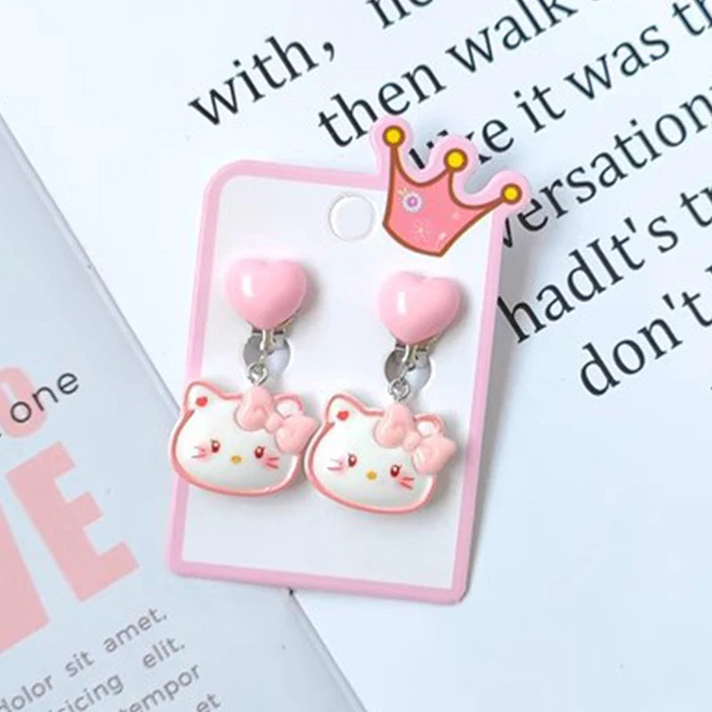 1Pair Sanrio Hello Kitty Cinnamoroll Melody Ear Clip Cartoon Cute Sweet Girl Creative Exquisite Pendant Earrings Jewelry Gift