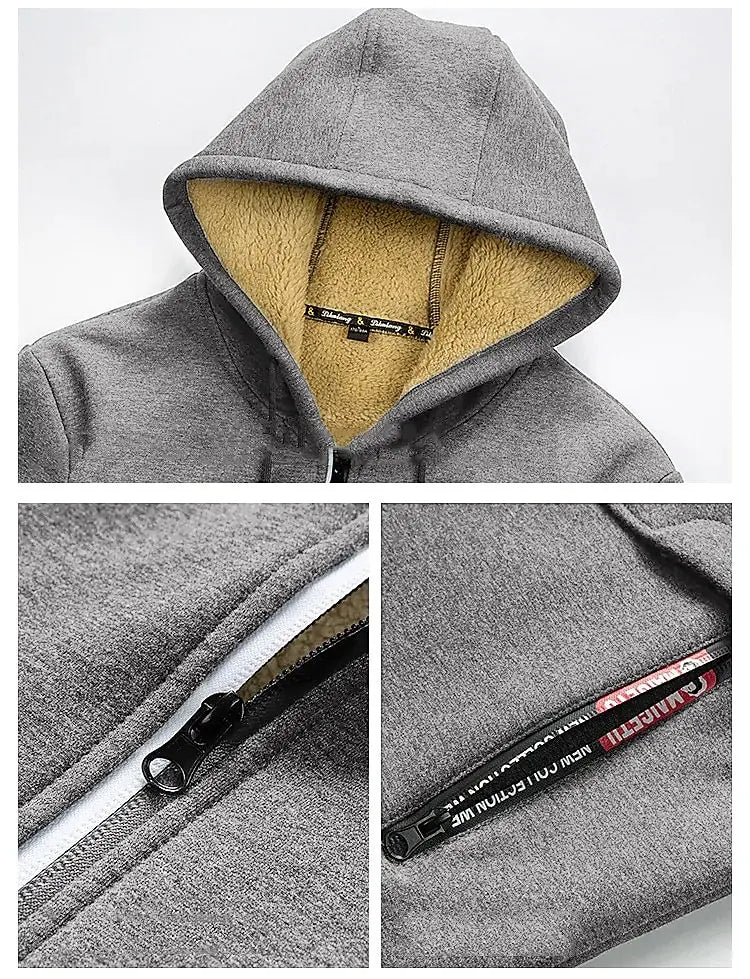 Trendy Sweatshirt Coat Front Pockets Warm Zipper Lamb Wool Jacket  Men and Woman Winter Pure Color Plush Lined Cardigan Hoodie