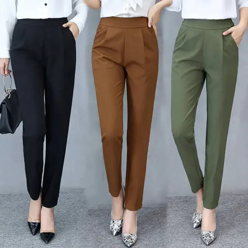 Women's High Waist Pants Spring and Summer Thin Stretch Women's Loose Trousers Casual Suit Pants Straight Office Ladies Clothes