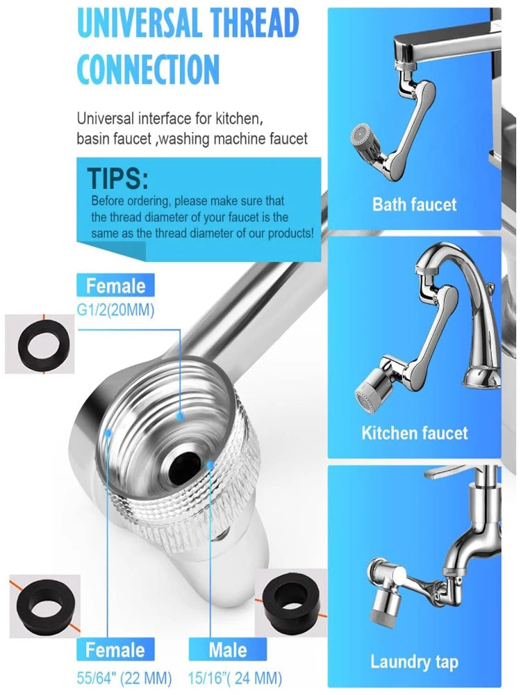 Metal Universal Rotation Extender Faucet Aerator Splash Filter Kitchen Tap Washbasin Faucets Bubbler Nozzle Robotic Arm