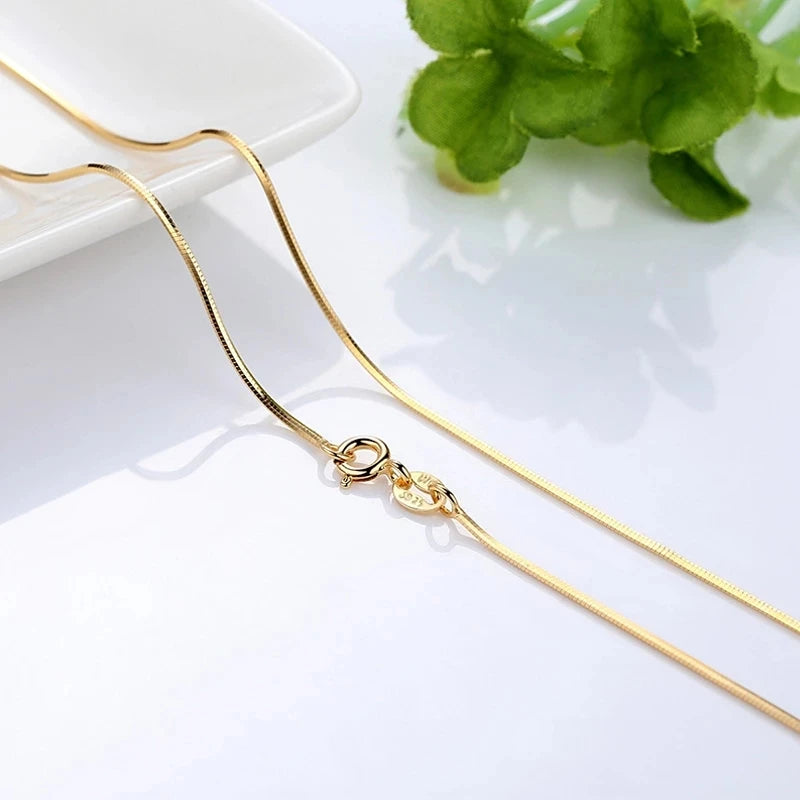 Genuine 14k Gold Color Necklace For Women Water Wave Chain Snake Bone/starry/Cross Chain 18 inches Necklace Pendant Fine Jewelry