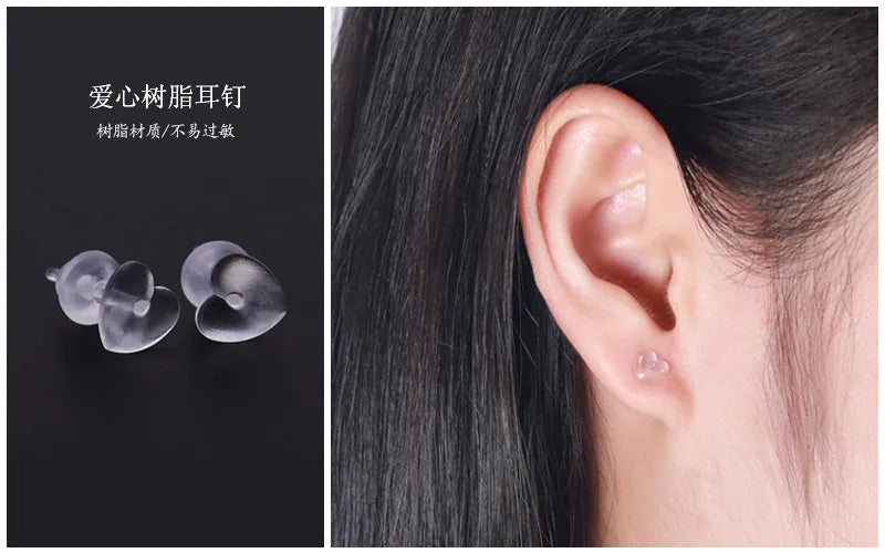 5Pair/set Clear Invisible Plastic Resin Soft Silicone Rubber Stud Earring Base Pins Piercing Retainer Prevent Allergy Jewelry