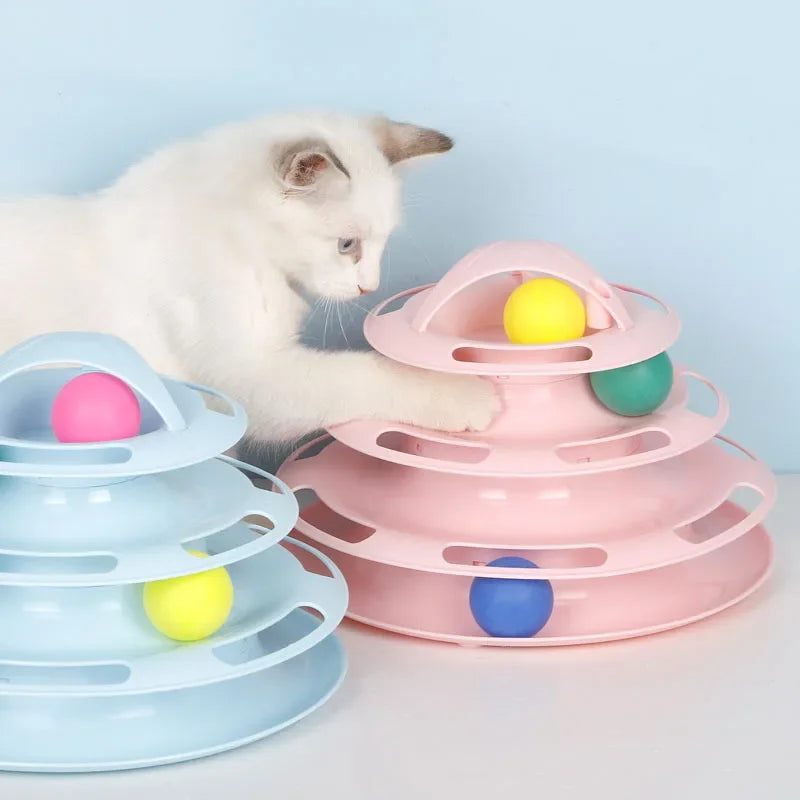 3/4 Levels Cats Toy Tower Tracks Cat Toys Interactive Cat Intelligence Training Amusement Plate Tower Pet Products Cat Tunnel