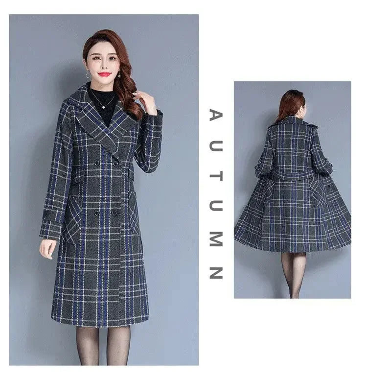 Women's Long Woolen Jacket 2022 New Style Thickened Warm Bird's Nest Plaid Woolen Overcoat Neat Fashion Sense Chic Streetwear