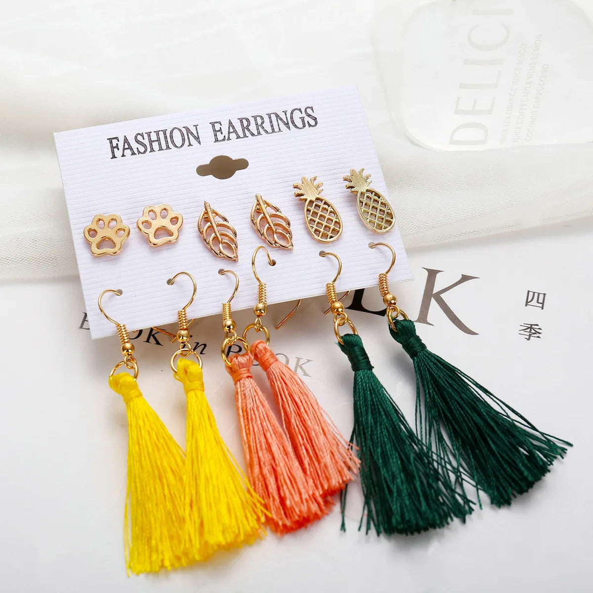 6Set Hot Selling Bohemian Style Moon Triangle Tassel Earring Set with Six Pairs of Retro Holiday Party Trendy Earrings for Women