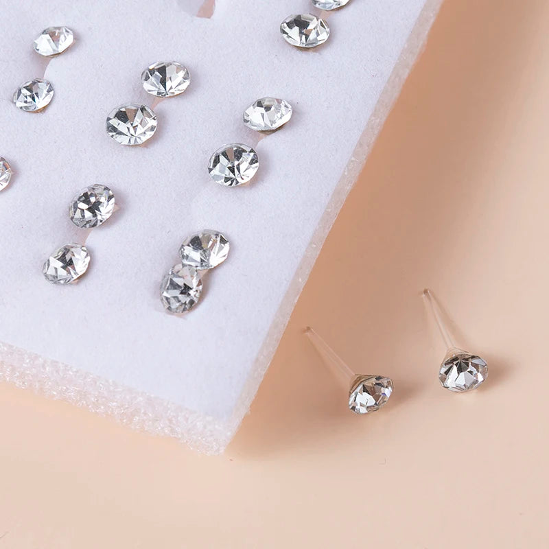 New 36Pairs/set Mixed Size Silver Color Crystal Stud Earrings Set Women Plastic Stud Earrings Sets For Girl Jewelry Party Gifts