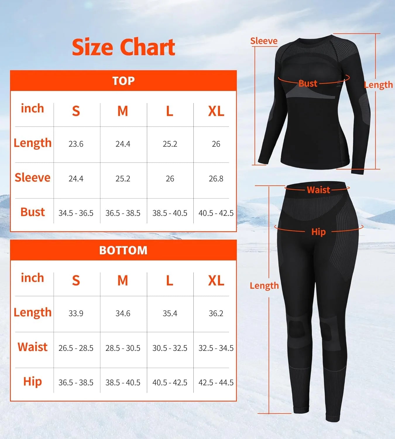 Anfilia Women Ski Thermal Underwear Sets Moisture-wicking & Quick Drying Tight Crew Neck Seamless knitted Base Layer Long Johns