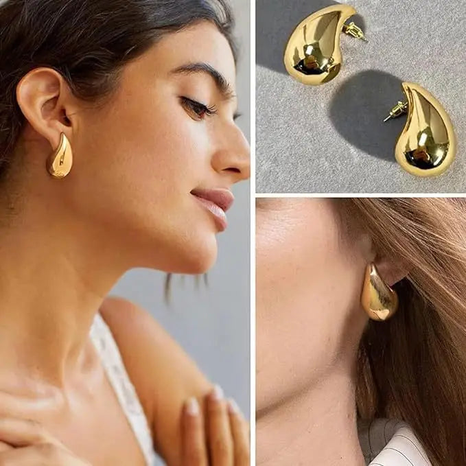 LATS New Trendy Plate Gold Color Chunky Waterdrop Dupes Drop Earrings for Women Personality Glossy Teardrop Earring Jewelry Gift