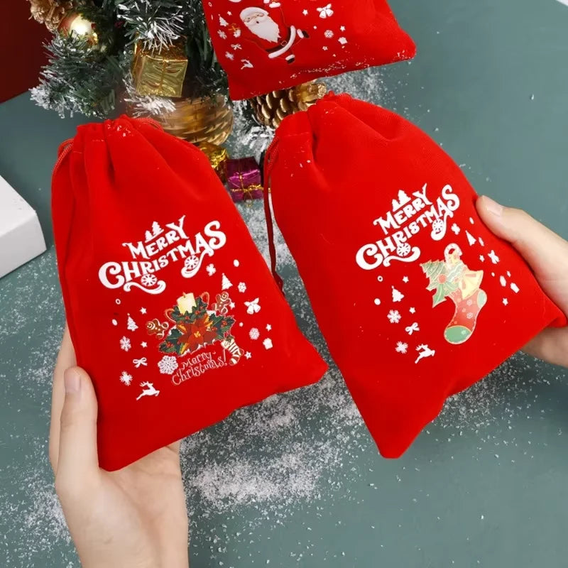 20pcs Christmas Gift Bags Drawstring Bags for Children Candy Bags Drawstring Drawstring Gift Bags Red Christmas Flannel Bags