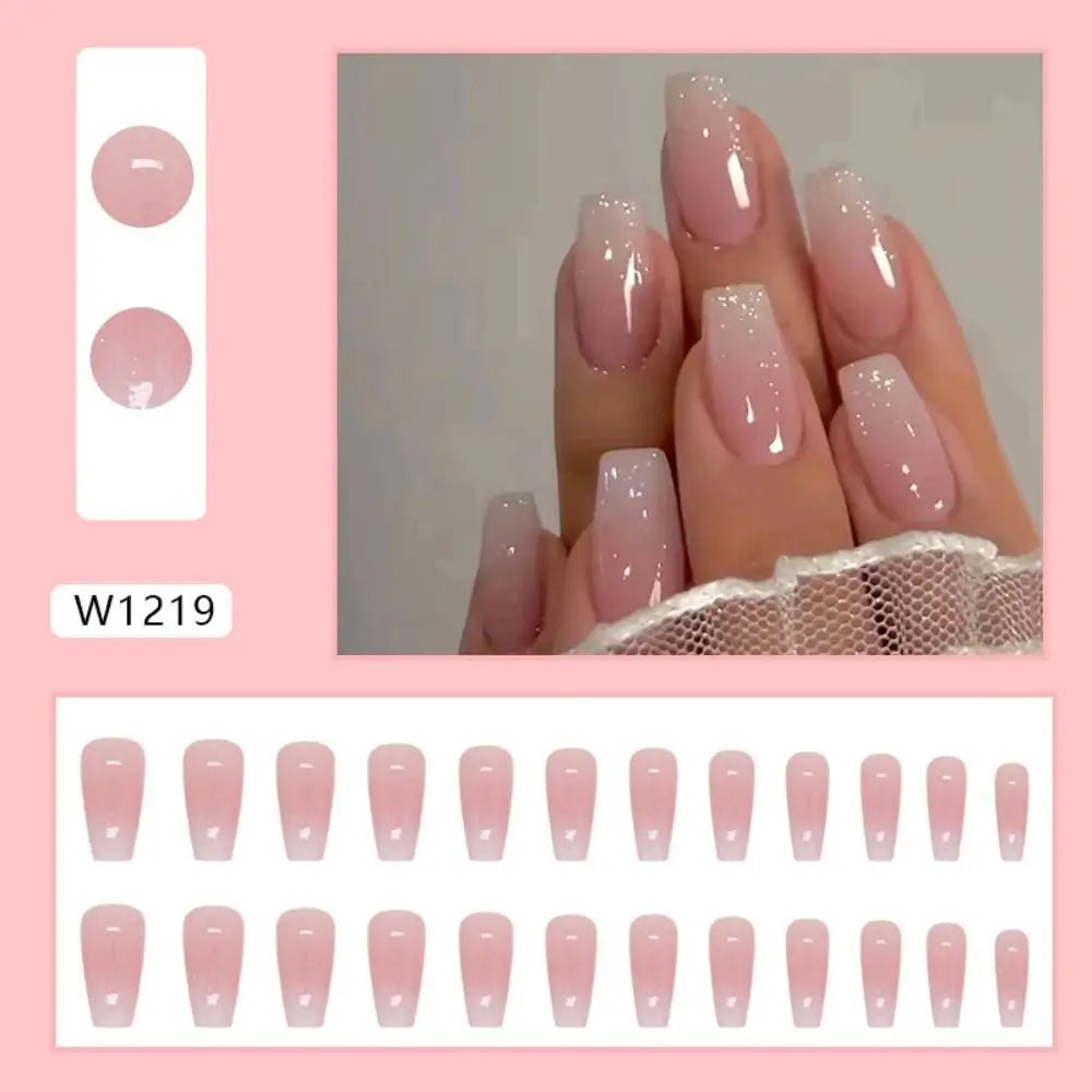 24pcs Gradient Fake Nails French Ballerina Nail Waterproof Faux Medium Coffin false nails Fingernails Press on Nails Tips