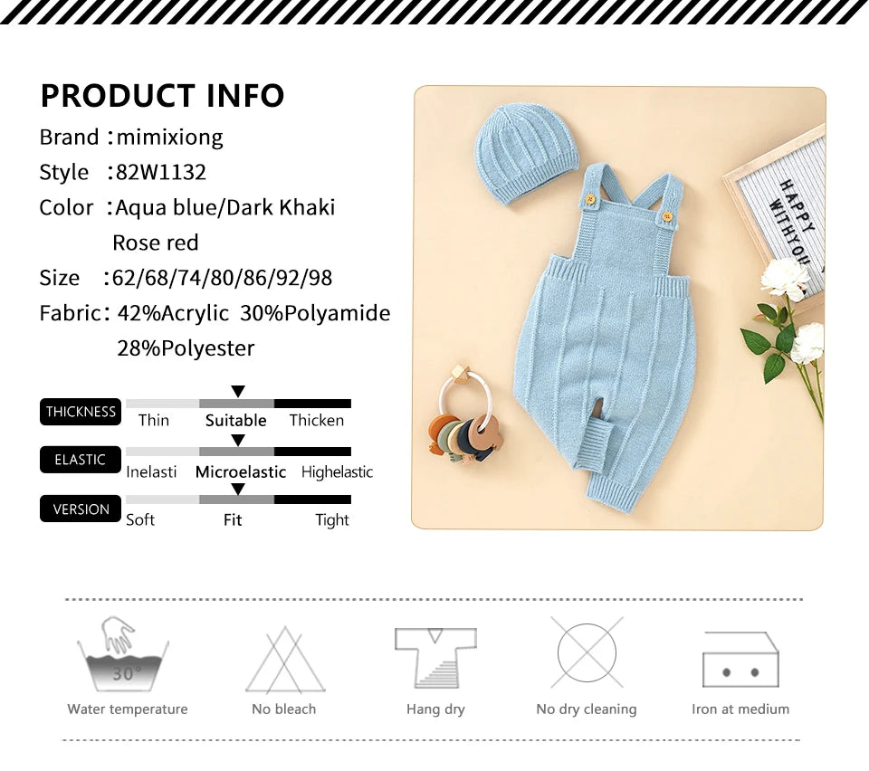 Baby Boys Girls Rompers Hats Clothes Fashion Sleeveless Knitted Newborn Infant Netural Strap Jumpsuits Outfits Sets Toddler Wear