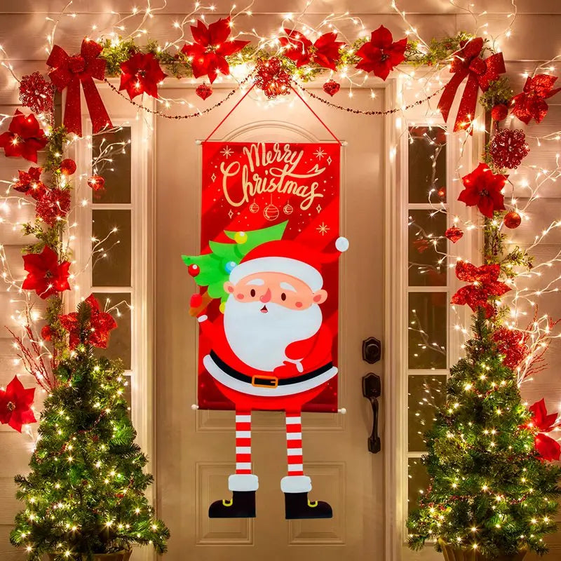 2024 Christmas Hanging Flag Banner Christmas Decorations For Home Door Christmas Ornaments Xmas Navidad Noel Gifts New Year 2025