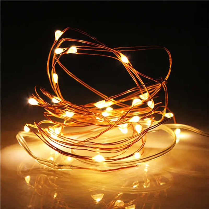 1M 2M Copper Wire LED String lights Holiday lighting Fairy Garland For Christmas Tree Wedding Party Decoration