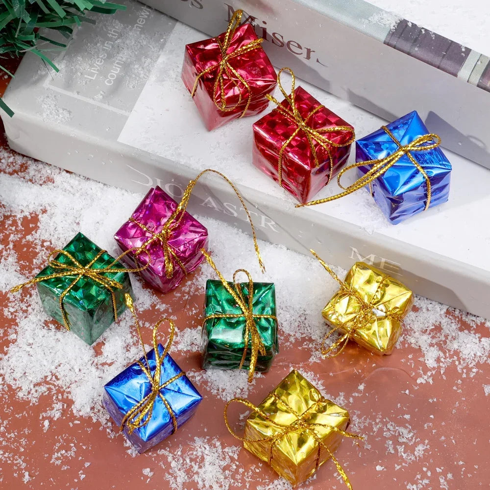 180-12PCS Mini Xmas Foam Gifts Boxes Ornaments  Xmas Tree Hanging Pendants Gift Boxes Christmas New Year Party Decors Wholesale