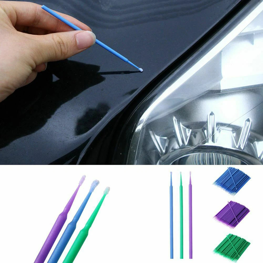 100Pcs Up Paint Micro Brush Tips 1.5mm Mini Car Touch Up Paint Micro Brush Purple Auto Applicator Sticks Detailing Car Products