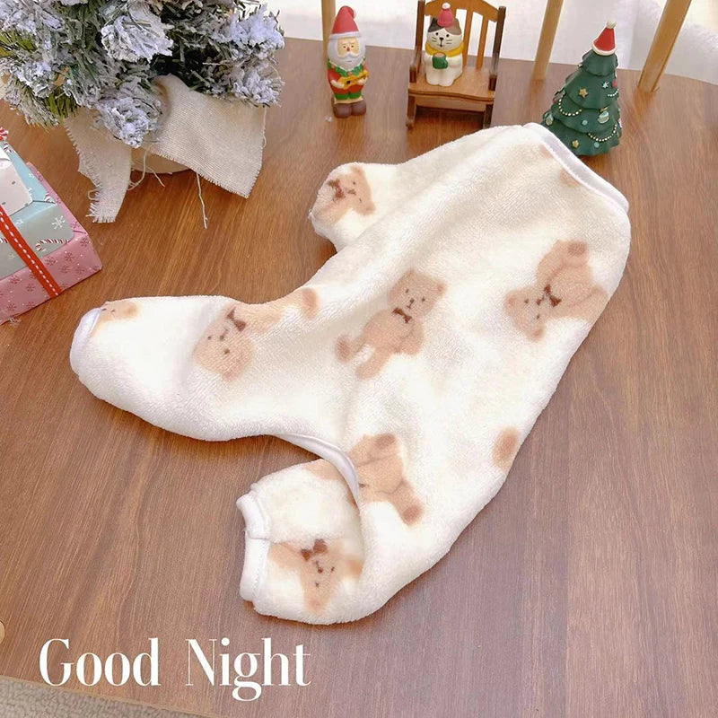 Cute Bear Pet Plush Pajamas Autumn Winter Dog Clothes for Small Medium Dogs Cats Warm Jumpsuit Bulldog Chihuahua Puppy Outfit