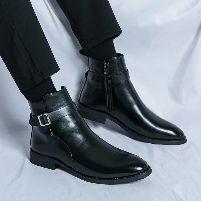 Luxury brand leather shoes men's boots formal leather oxford shoes dress boots chelsea business ankle boots men 38-47