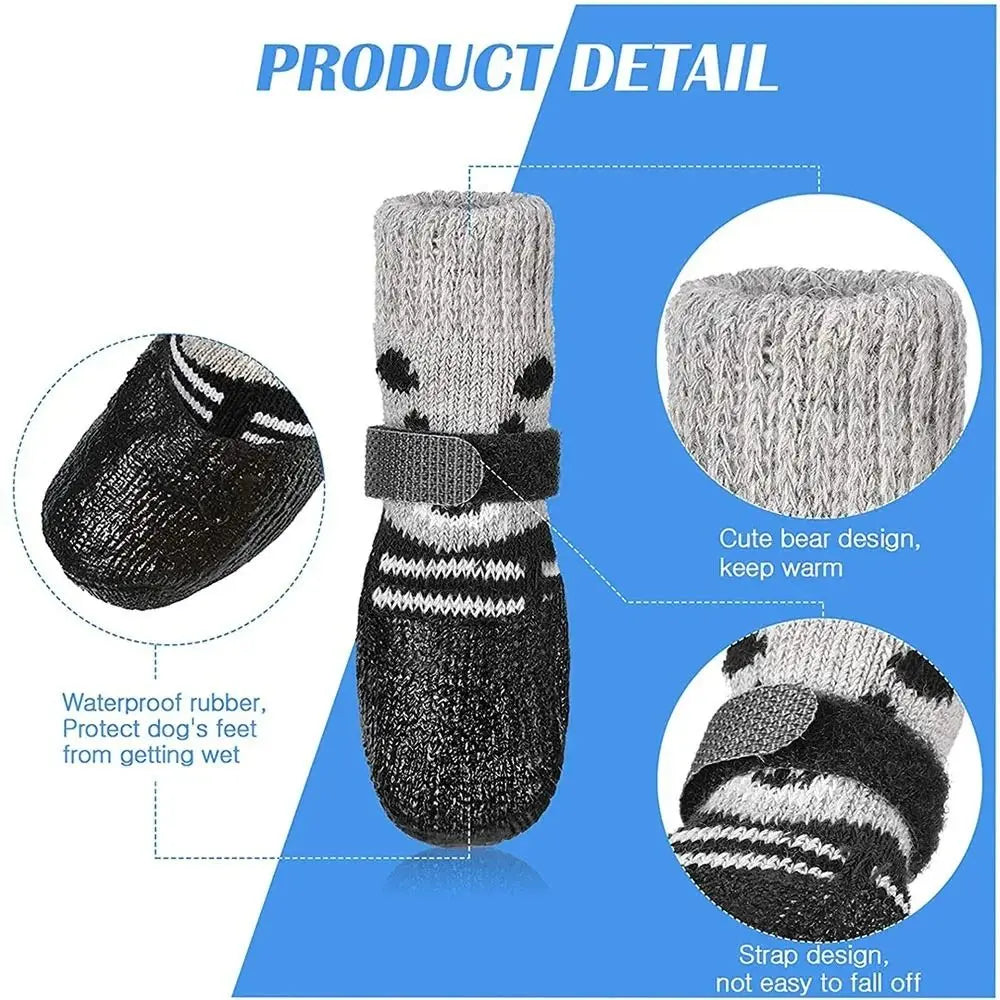 2 Pair Autumn Winter Pet Dog Shoes Socks Waterproof Cats Rubber Socks Non-slip Dog Rain Snow Boots Socks Dogs Knitting Warm Sock