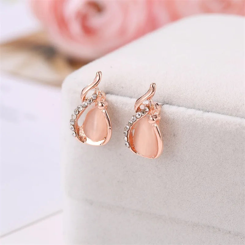 3pcs/set Jewelry Sets Women Elegant Waterdrop Rhinestone Pendant Necklace Hook Earrings Jewelry Set