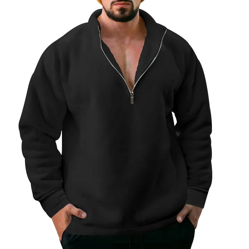 2023 New Men's Half Zipper Sweatshirts Thicker Pullover for Male Hoody Man Sweaters Autum Spring Solid Color Turtleneck Tops