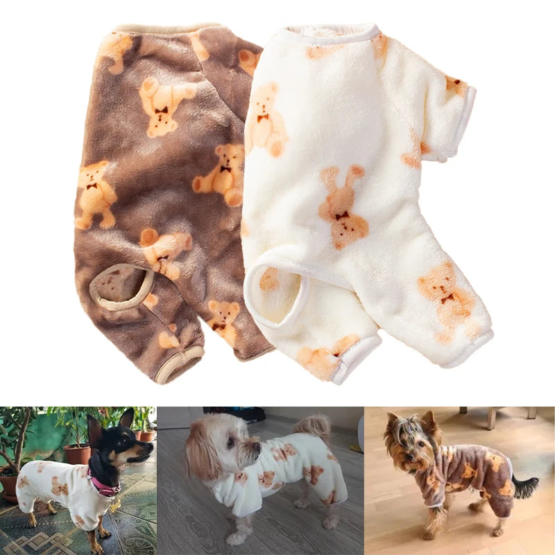 Cute Bear Pet Plush Pajamas Autumn Winter Dog Clothes for Small Medium Dogs Cats Warm Jumpsuit Bulldog Chihuahua Puppy Outfit