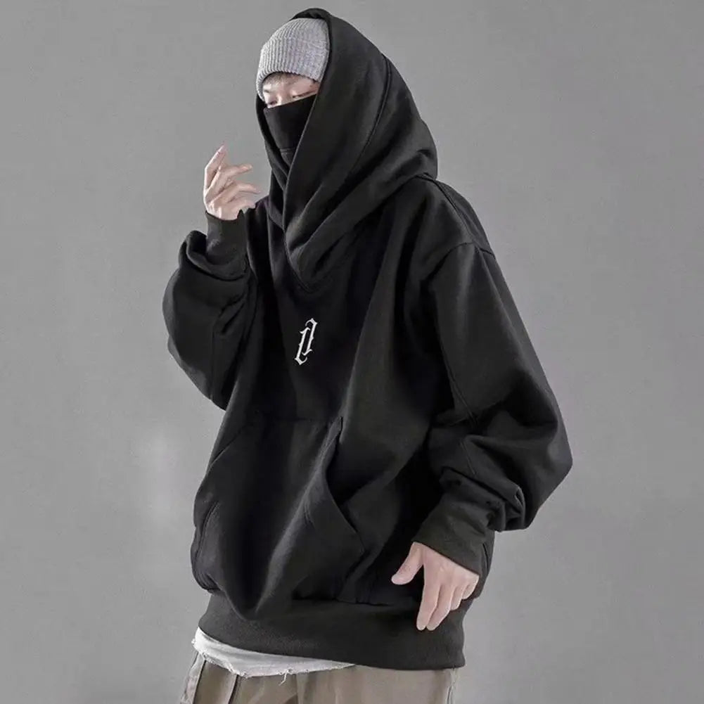 Men Japanese Ninja Hoodies Letter Embroidery Turtleneck Sweatshirt Autumn Hip Hop Fleece Pocket Oversized Hoody Men Clothing