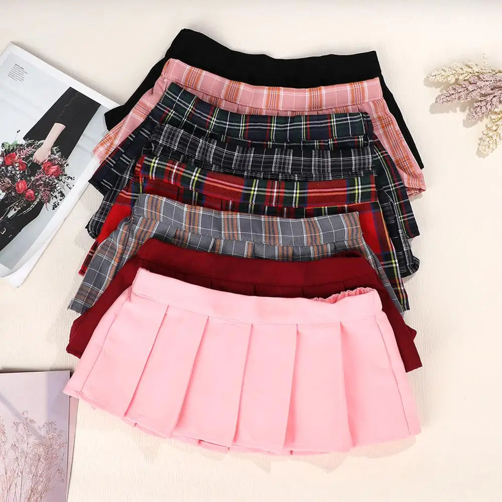 Sexy Pleated mini Skirts Women Summer high Waist Micro Plaid Skirt Pink Black cute Skirts Student Girls Harajuku Goth Y2k Skirt