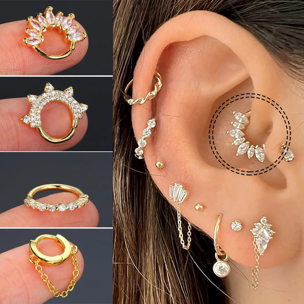 1pc Y2k Ear Piercing Helix Daith Tragus Hoop Earrings for Women Girls Gold Color Zirconia Cartilage Earing Girlish New Jewelry