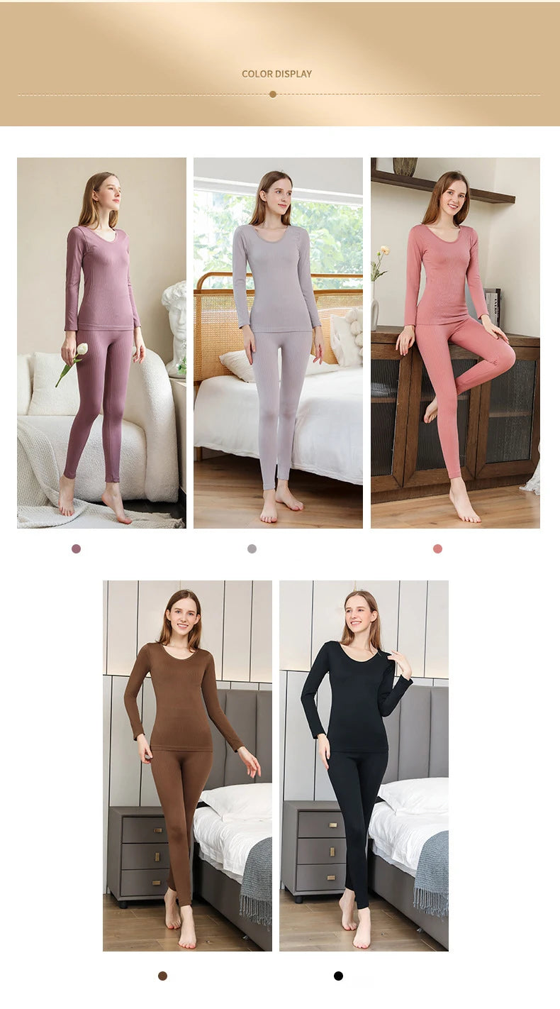 Women Thermal Underwear Winter Long Sleeve Winter Clothes Seamless Thermal Underwear Intimate Set Female Thick 2 Pcs Sleepwear