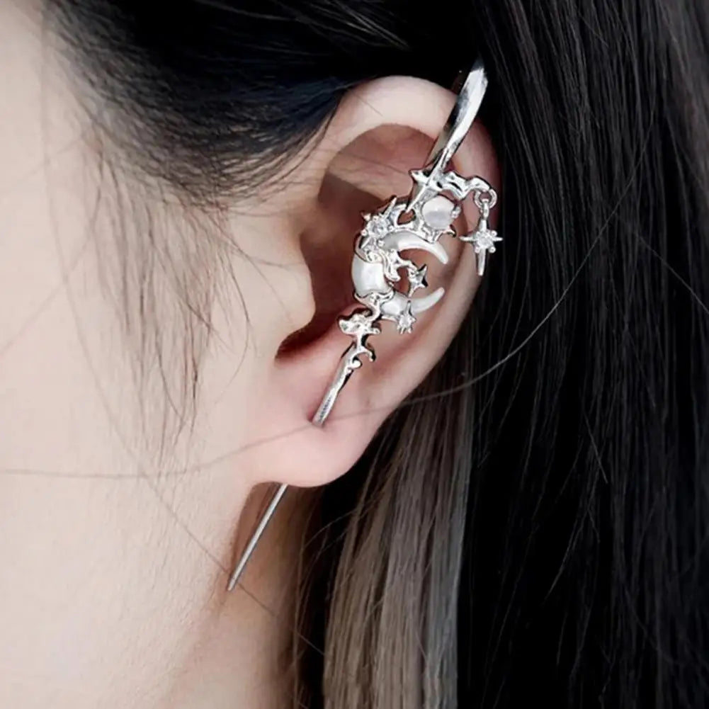 1 Pair Ear Needles Myth of The Moon Punk Rock Dark Style Individual Piercing Earrings Star Moon Ear Cuffs Club Party Jewelry