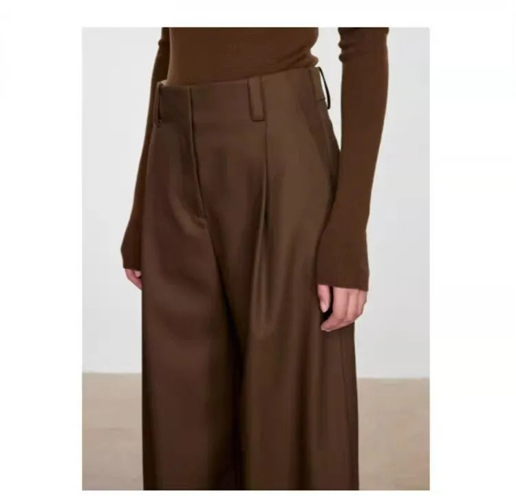 ZOCI Minimalism Women's Suit Pants Unique Design Female Office Lady Fashion Solid Color Trousers Straight Wide Leg 2024 Winter