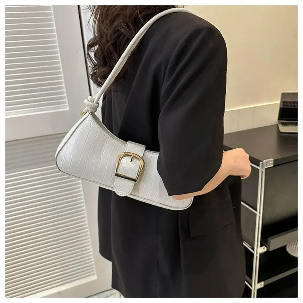 2024 New Fashion Solid Color French Small Hand Baguette Bag French Texture Popular Bag White Underarm Bag Female