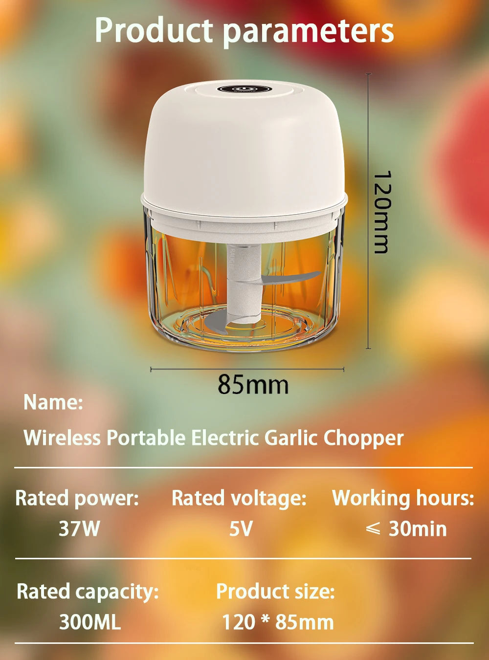 Electric Garlic Chopper Mini Portable Electric Vegetable Garlic Onion Chopper Multifunctional Wireless Electric Food Chopper