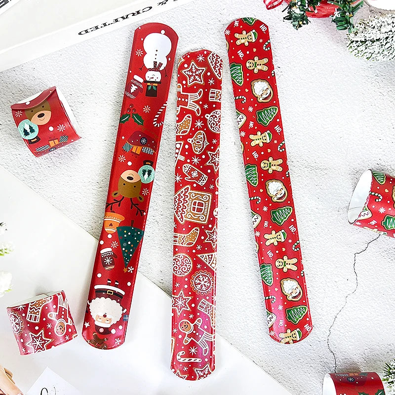 12Pcs Christmas Slap Bracelets Santa Claus Snowman Xmas Tree PVC Wristband Kids New Year Party Gifts For Guests 2025 Navidad