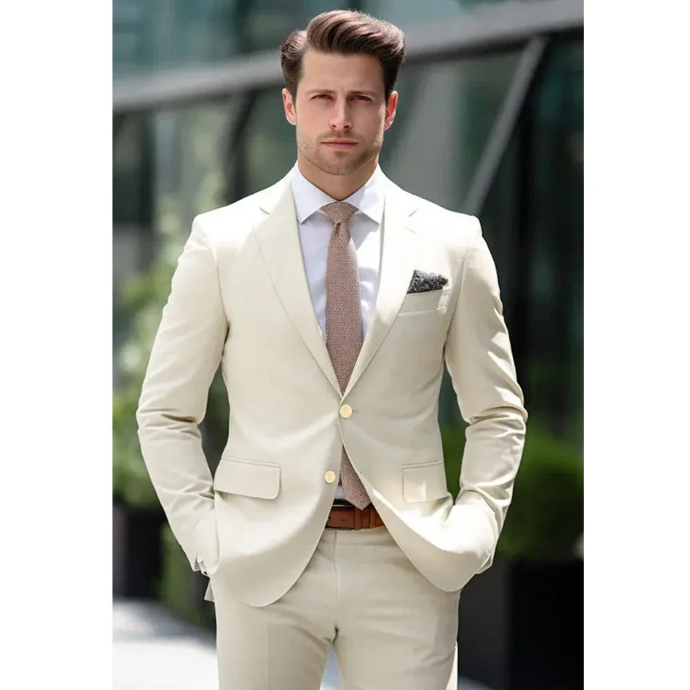 Slim Fit Single Breasted Men's Suit Two-pieces(Jacket+Pants) Set New Handsome Fashion High-end Male Formal Set