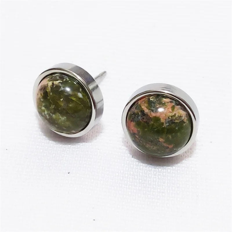 Natural Stone Earrings Healing Crystal Quartzs 10mm Round Beads Steel Stud Fashion Ear Jewelry for Women Girl Wholesale