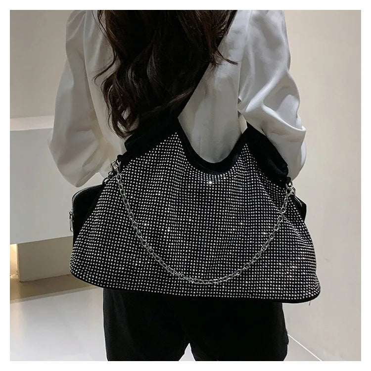 2023 New Shiny Rhinestone Women's Handbag Large Shopping Bag Fashion Dinner Bag Underarm Shoulder Bag Women's Party Commuter Bag