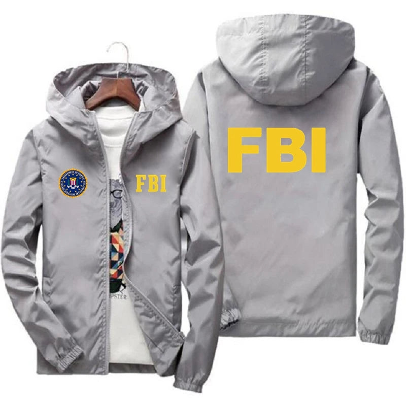 2024 New Men's Jacket High Quality FBI Printed Outdoor Sports Jacket Spring Hooded Windproof Fashion Casual Brand Sports Jacket