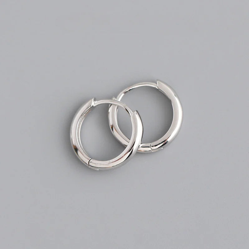 Real 925 Sterling Silver Minimalist Round Ear Buckle for Women Hoop Earring Jewelry Accessories