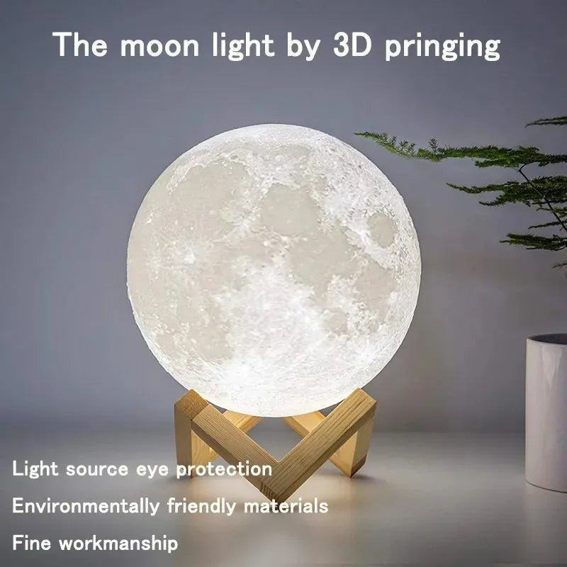 Levitating 3D Moon Lamp LED Neon  Night Light 360° Rotating Magnetic Bedside Table Lamp with Wooden Base and Magnetic for Gift