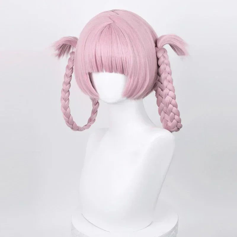 .Anime Call of the Night Nanakusa Nazuna Cosplay Wig Pink With Double Braid Yofukashi no Uta Nanakusa Nazuna Grayish Wigs