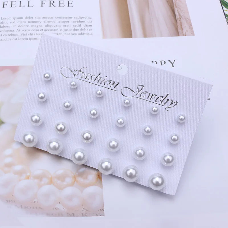 Pearl Earrings Set For Women Jewelry On Ear Ball Stud Earrings kit Bijouteria brincos Bijoux 12 Pair Beige White Pearl Earring