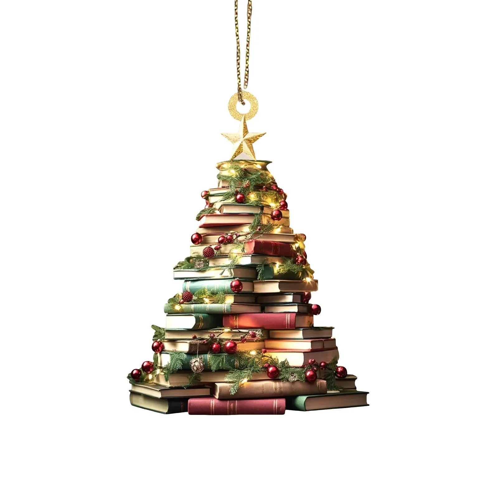 2D Bookshelf Christmas Pendant Flat Printing Book Dogs Drop Xmas Tree Window Hanging Decor Creative New Year Gifts DIY Crafts