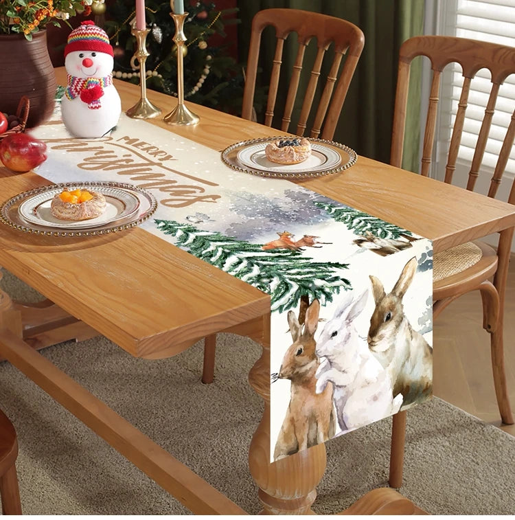 2024 Christmas Table Runners Merry Christmas Decoration for Home Tablecloth Table Cover Xmas Gifts Navidad Noel New Year 2025