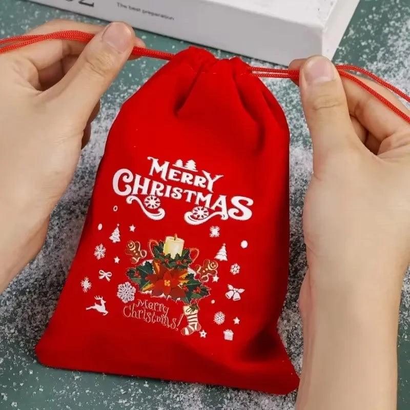 20pcs Christmas Gift Bags Drawstring Bags for Children Candy Bags Drawstring Drawstring Gift Bags Red Christmas Flannel Bags