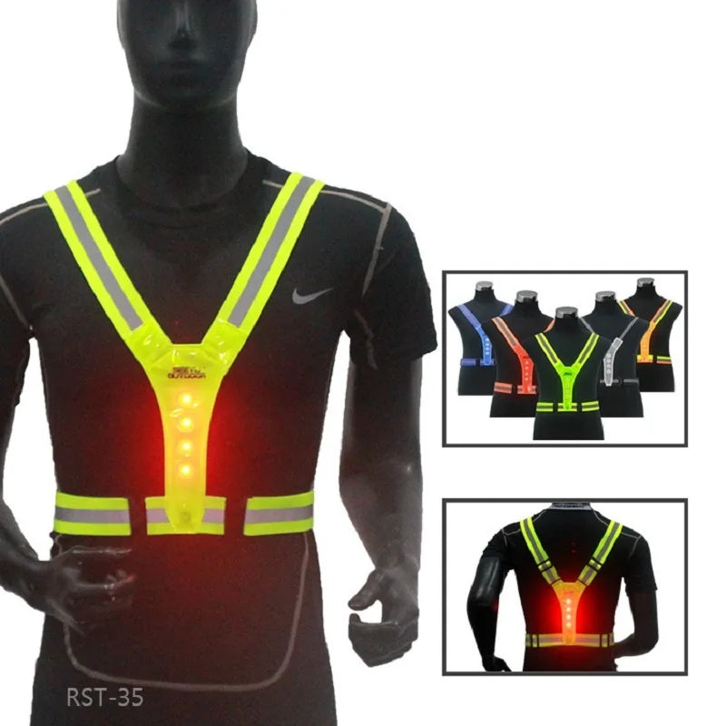 Safety Reflective Vest LED Running Light Adjustable Cycling Vest Night Warning Work Fishing Sports Vest