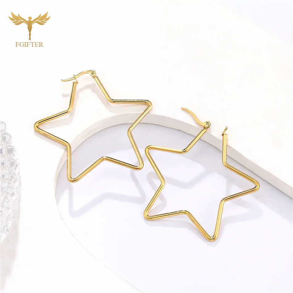 20mm 50mm 60mm 70mm Geometry Star Earrings For Women Stainless Steel Hoops Ear Nipple Piercing Ring Golden Steel Fashion Jewelry