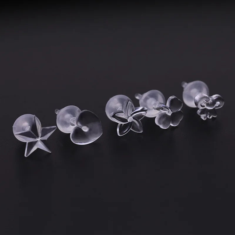 5Pair/set Clear Invisible Plastic Resin Soft Silicone Rubber Stud Earring Base Pins Piercing Retainer Prevent Allergy Jewelry